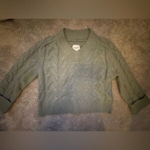 Abercrombie Cable Knit V-Neck Sweater - Green